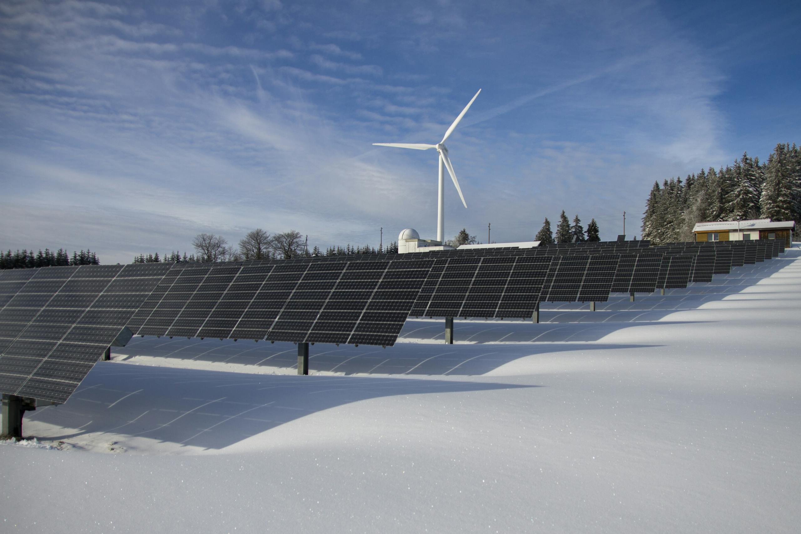Solar panels and wind turbine